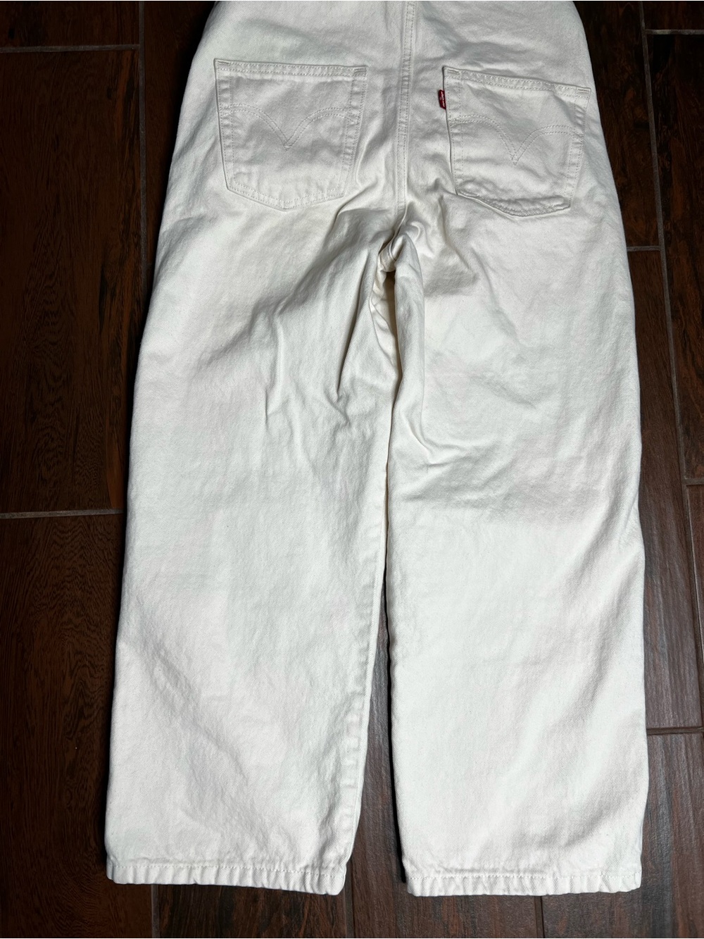 Levi’s Premium Cream Wide Leg Utility Overalls Large Double Knee Dungarees - Picture 9 of 9
